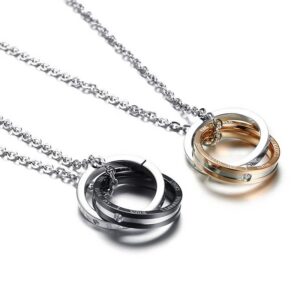 Matching Stainless Steel Couple Necklace in Black and Rose Gold