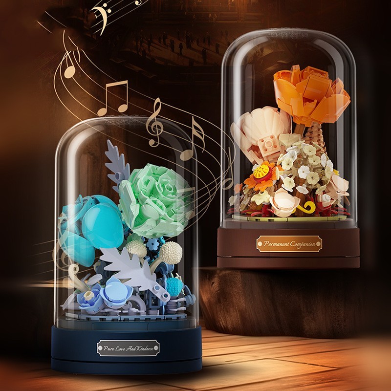 Building Blocks Flower Music Box Valentine's Day Gift Assembled Toys Building Blocks Flower Music Box Valentine's Day Gift Assembled Toys