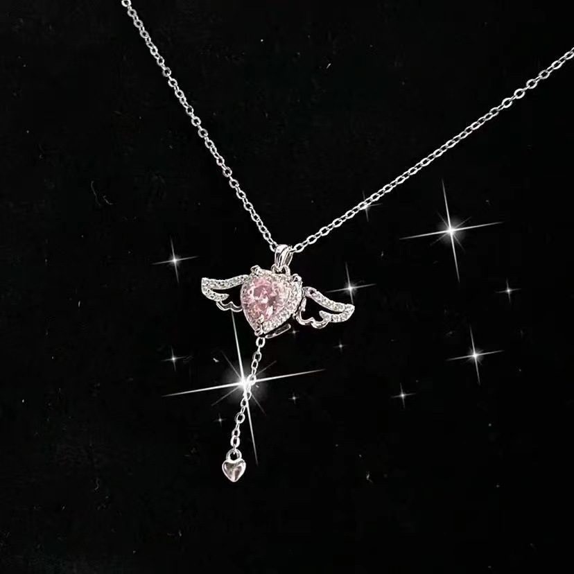 Moving Cupid Heart Angel Wings Tassel Necklace With Crystal Clavicle Chain Women Jewelry Gift Valentine's Day - Image 8