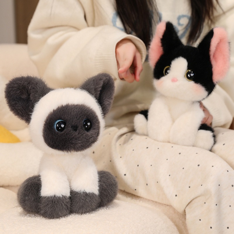Cute Cat Table With Three Flowers German Cat Doll Plush Toy Siamese Kitten M Doll - Image 2