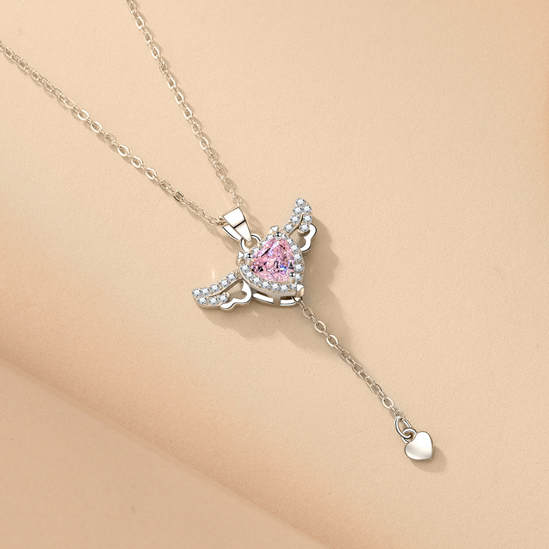Moving Cupid Heart Angel Wings Tassel Necklace With Crystal Clavicle Chain Women Jewelry Gift Valentine's Day - Image 6