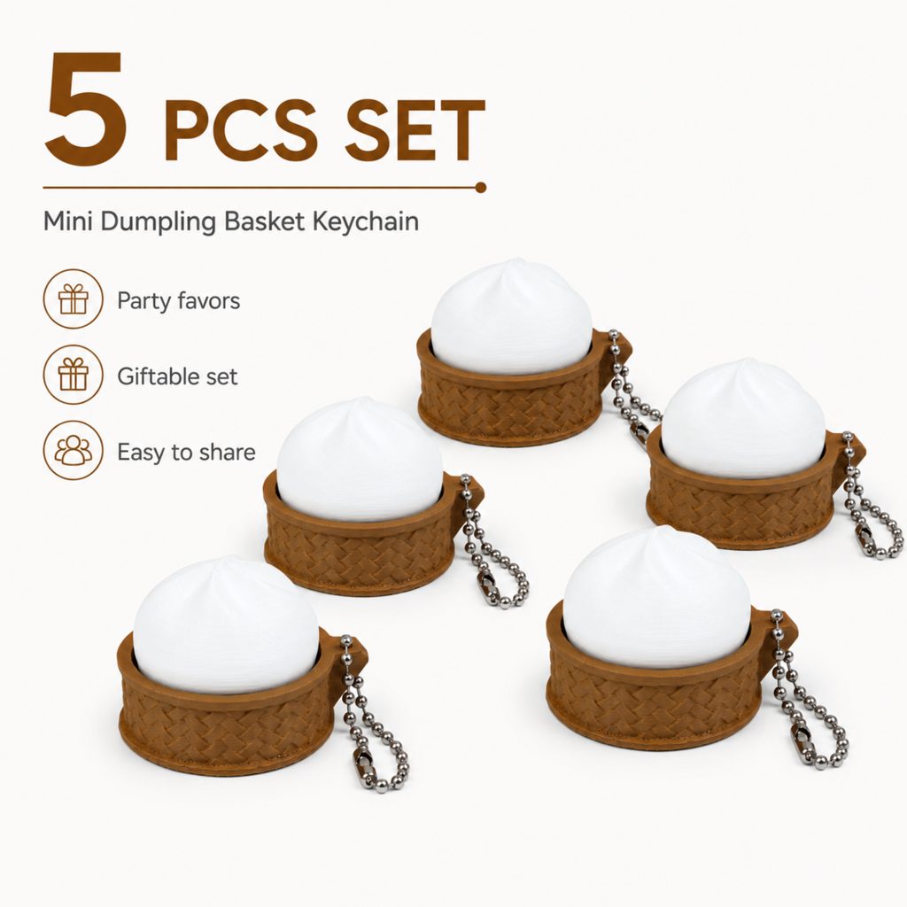 3D Printed Mini Steamed Bun Press Keychain With Basket Portable Desk Fidget Accessory (5 pc set maybe)
